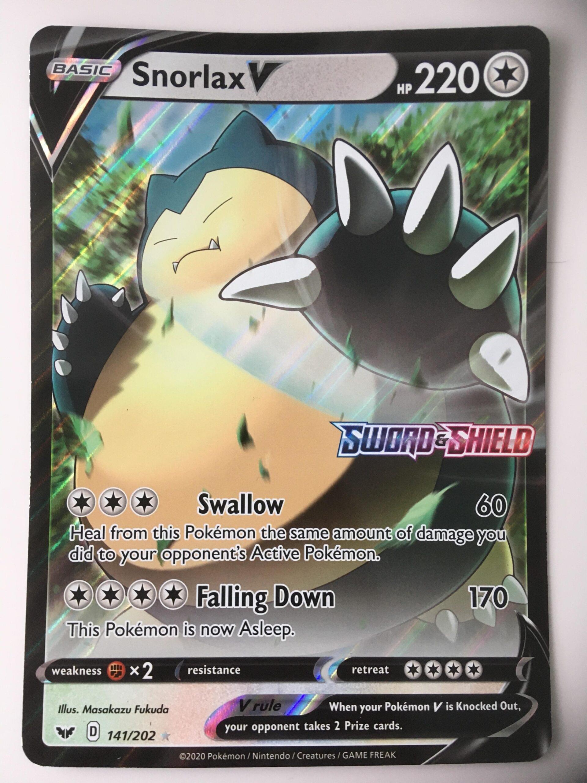 Snorlax V, Snorlax VMAX, Pokémon TCG, Fuji Card Shop, Snorlax Pokémon card, Sword and Shield Pokémon, Full Art Snorlax, Gormandize, Pokémon V cards, Pokémon collectibles