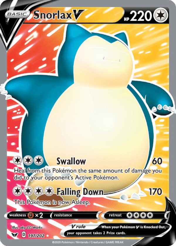 Snorlax V, Snorlax VMAX, Pokémon TCG, Fuji Card Shop, Snorlax Pokémon card, Sword and Shield Pokémon, Full Art Snorlax, Gormandize, Pokémon V cards, Pokémon collectibles